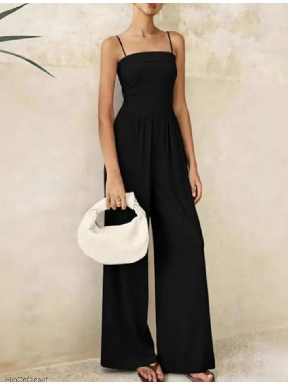 Womens Dressy Sleeveless Tube Wide Leg Jumpsuit with Pockets Ribbed Knit Summer